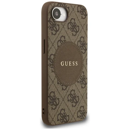 Hnedé puzdro GUESS kompatibilné s MagSafe pre iPhone 16e/17e (PU 4G Circle Classic Logo) GUHMPSE4P4PGRSGW puzdro - 2