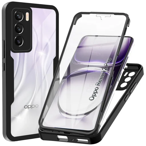  Techsuit - ColorVerse 360 ​​Sorozat + Képernyővédő - Oppo Reno12 Pro - Fekete tok - 1