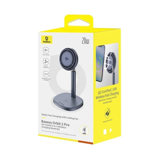 Baseus Orbit 2 Pro MagSafe Qi2 20W 2 az 1-ben Induktív Töltő Hűtéssel - Szürke - 11