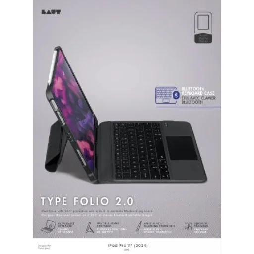Laut Type Folio 2 tok Bluetooth billentyűzettel iPad Pro 11" M4 (2024) - Fekete tok - 3