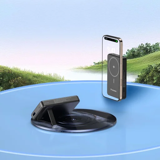 Wozinsky WLWP-10KA0Y3S 22.5W PD Qi2 10000 mAh powerbank támasztékkal, 1x USB-A, 1x USB-C - fekete - 14