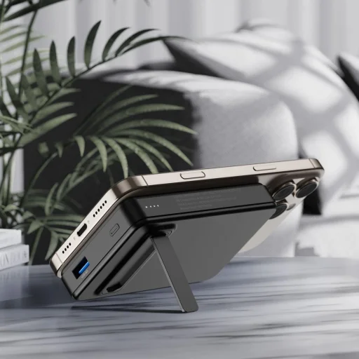 Wozinsky WLWP-10KA0Y3S 22.5W PD Qi2 10000 mAh powerbank támasztékkal, 1x USB-A, 1x USB-C - fekete - 20