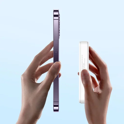 Wozinsky WLWP-10KA0Y3WS 22,5W PD Qi2 10000 mAh powerbank állvánnyal, 1x USB-A, 1x USB-C - fehér - 14