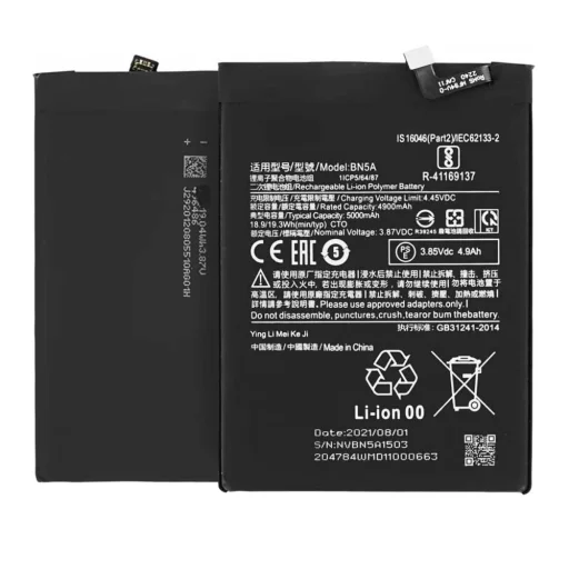  OEM - Okostelefon Akkumulátor BN5A (18718) - Xiaomi Redmi 10 / Redmi Note 10 5G / Poco M3 Pro - 5000mAh - Fekete - 1