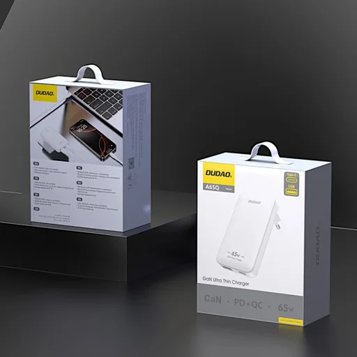 GaN Dudao A65Q 65W USB-A / USB-C PD Ultra-Vékony Fali Töltő - Fehér - 5