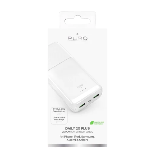 Powerbank Puro DAILY 20 PLUS 20000mAh 2x USB-A / 1x USB-C 22.5W PD AFC - fehér - 3