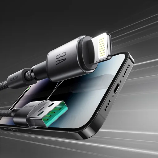 Joyroom S-A50 Unlimited Sorozat 3A USB-A - Lightning Kábel Mágneses Szervezővel 1.2m - Szürke - 8