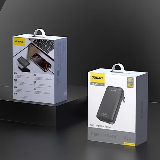GaN Dudao A65Q 65W USB-A / USB-C PD Ultra-Vékony Fali Töltő - Fekete - 5