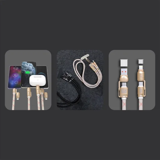 Dudao L20MAX 4 az 1-ben kábel / nyakpánt USB-A / USB-C / Lightning PD QC 65W 1,5m - Rózsaszín - 2