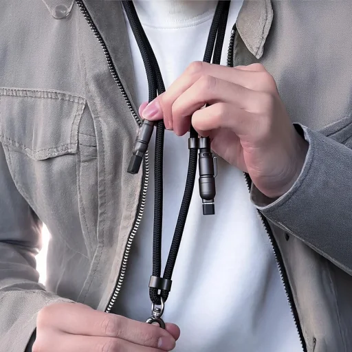 Dudao L20MAX 4 az 1-ben Kábel / Nyakpánt USB-A / USB-C / Lightning PD QC 65W 1,5m - Fekete - 4