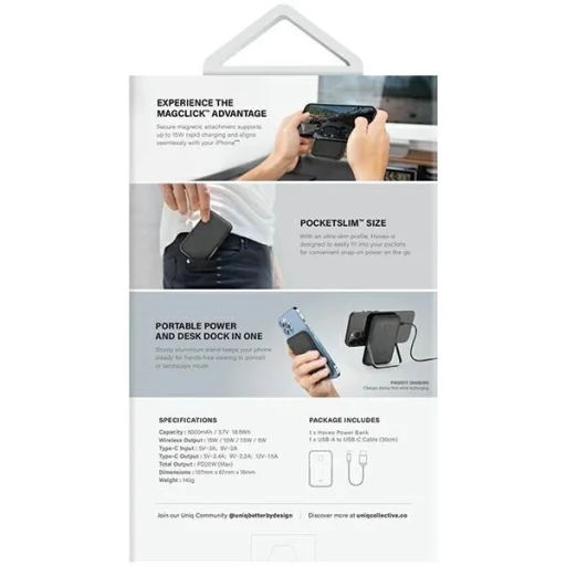 Powerbank Uniq Hoveo mágneses 5000mAh USB-C 20W PD - rózsaszín - 8