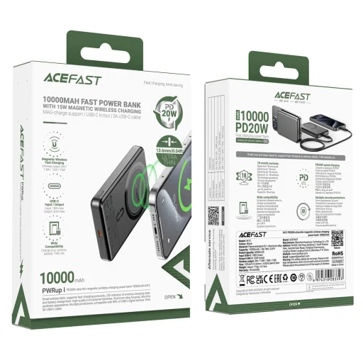 Powerbank Acefast M12-10000 PD20W ultra-vékony, MagSafe kompatibilis - fekete - 5