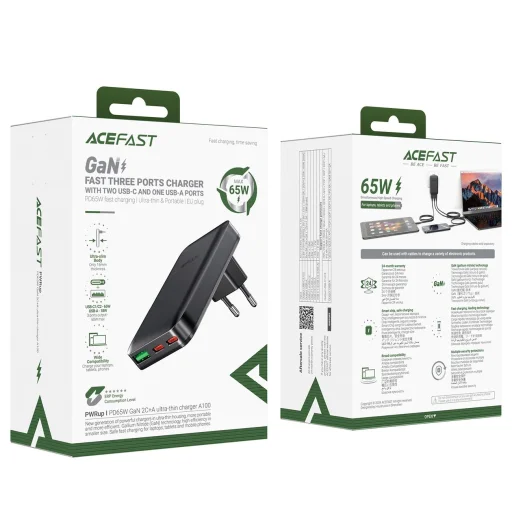 Acefast A100 65W GaN 2 USB-C + USB-A hálózati töltő Ultra Slim - Fekete - 8