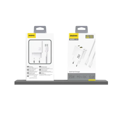 Dudao A26T GaN 25W USB-A, USB-C Töltő - Fehér - 4