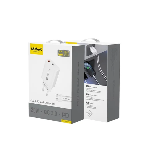 A6MaxL 20W USB-A USB-C hálózati töltő USB-C - USB-C 1m kábellel - fehér - 3