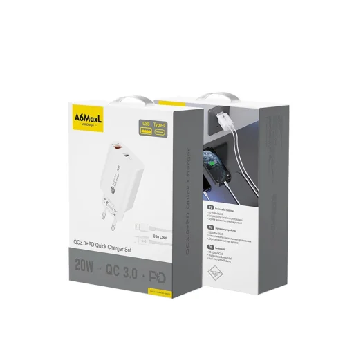 A6MaxL 20W USB-A USB-C Hálózati Töltő 1m USB-C - Lightning Kábellel - Fehér - 3