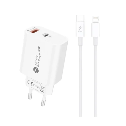 A6MaxL 20W USB-A USB-C Hálózati Töltő 1m USB-C - Lightning Kábellel - Fehér - 1