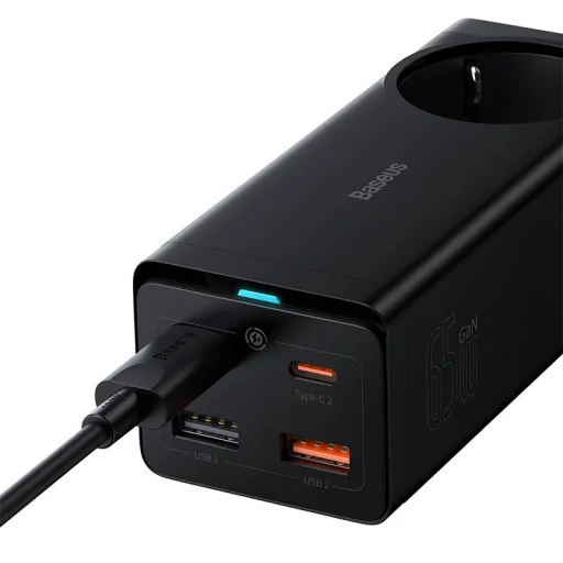 Baseus GaN3 Pro hálózati elosztó töltő 2xUSB + 2xUSB-C + AC, 65W (fekete) - 6