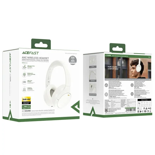 Acefast H6 ANC Vezeték nélküli Bluetooth 5.3 IPX4 Formatartó Fejhallgató - Fehér - 4