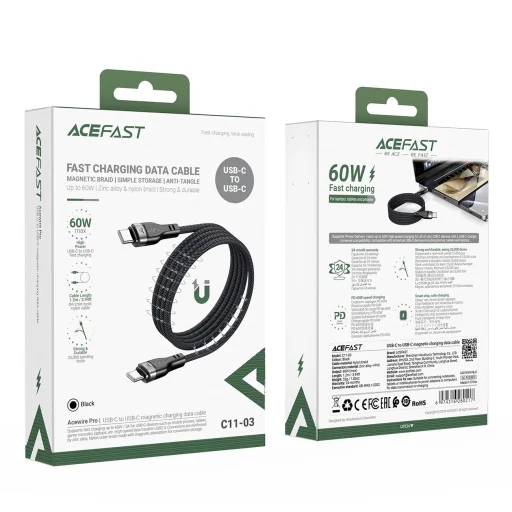3 az 1-ben kábel Acefast C11-03 USB-C - USB-C 480Mb/s 100W 1,2 m - fekete - 7