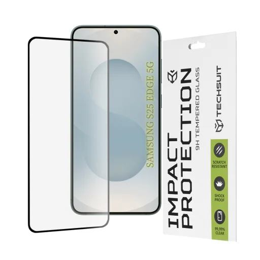 Techsuit - 111D Celoplošná Ochrana Displeja / Celoplošné Lepiace Sklo - Samsung Galaxy S25 Edge - Čierna sklenená fólia - 1