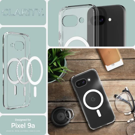 Google Pixel 9a priehľadné/biele Spigen Ultra Hybrid Mag Magsafe puzdro - 9