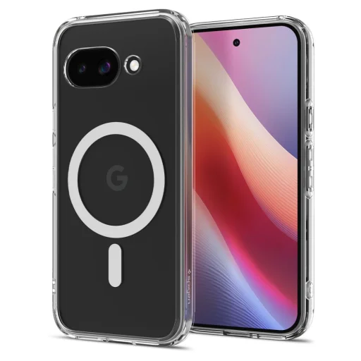 Google Pixel 9a priehľadné/biele Spigen Ultra Hybrid Mag Magsafe puzdro - 1