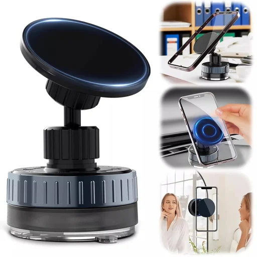  Techsuit - Autós tartó vezeték nélküli töltéssel (HOLD253) - MagSafe N52 mágnesek 15W, erős tapadókorong, műszerfalra - Fekete - 3