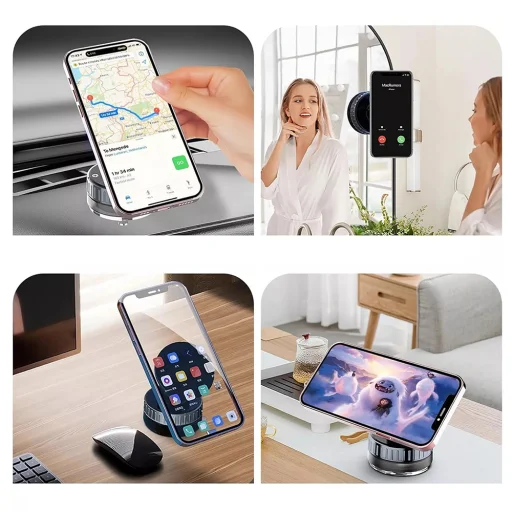  Techsuit - Autós tartó vezeték nélküli töltéssel (HOLD253) - MagSafe N52 mágnesek 15W, erős tapadókorong, műszerfalra - Fekete - 5