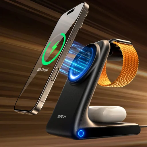 Joyroom JR-W15 Vezeték nélküli Töltő 3 az 1-ben Töltőállomás MagSafe-fel - Fekete - 11