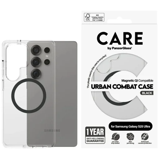 CARE by PanzerGlass Flagship Urban Combat Black QI tok Samsung Galaxy S25 Ultra - Átlátszó - 1