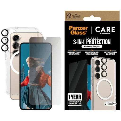 CARE by PanzerGlass Flagship 3in1 Tok + Privaát Üvegfólia + Lencsevédő a Samsung Galaxy S25-hez - 1