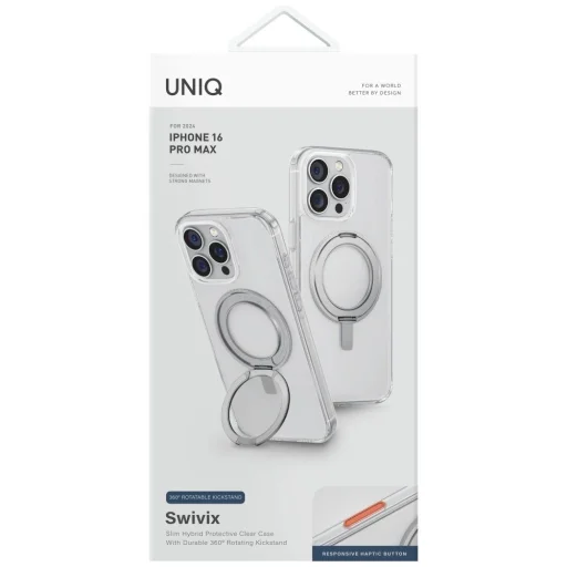 Uniq Swivix 360 fokban forgatható kitámasztós tok iPhone 16 Pro Max - Átlátszó tok - 4