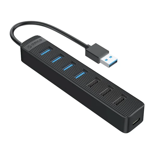 Orico TWU32-4A USB-A 3.0 hub / 4x USB-A 3.0 + 3x USB-A 2.0 + USB-C 5V/3A - fekete - 1