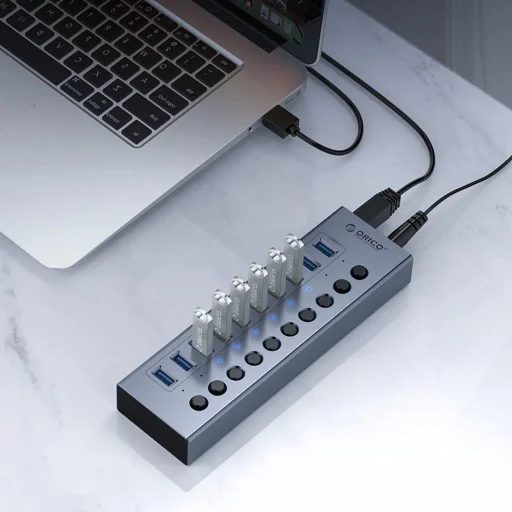 Orico BT2U3-10AB Hub 10x USB-A 3.0 kapcsolókkal - szürke - 3