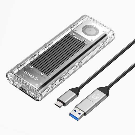 Orico TCM2-G20 M.2 NVME USB-C 3.2 20Gb/s Merevlemez külső ház  - Ezüst/Átlátszó - 1