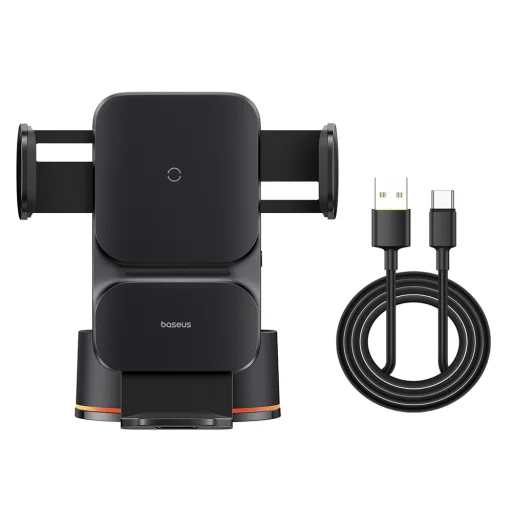  Baseus - Autós tartó vezeték nélküli töltéssel Wisdom Series (C40344901113-Z1) - Tapadókoronggal, műszerfalra, 15W - Fekete - 6