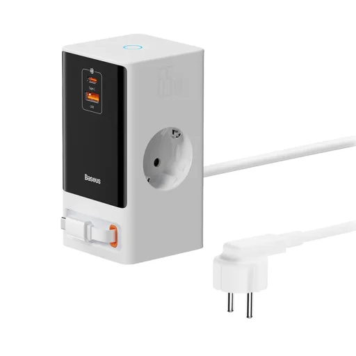  Baseus - Hosszabbító PowerCombo (PSLR000602) - USB, 2xType-C, Schuko, 65W - Fehér - 4