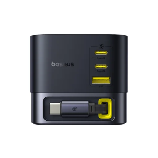  Baseus - Fali töltő Super GaN (P10164001123-00) - Visszahúzható kábel, Gyors töltés, 2xUSB, Type-C, 100W, 1,5m - Kozmikus fekete - 3