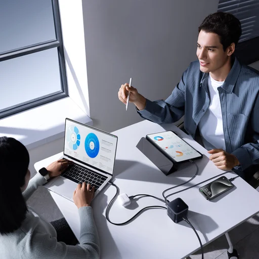  Baseus - Fali töltő Super GaN (P10164001123-00) - Visszahúzható kábel, Gyors töltés, 2xUSB, Type-C, 100W, 1,5m - Kozmikus fekete - 37