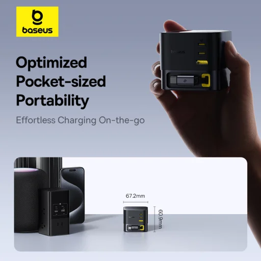  Baseus - Fali töltő Super GaN (P10164001123-00) - Visszahúzható kábel, Gyors töltés, 2xUSB, Type-C, 100W, 1,5m - Kozmikus fekete - 13