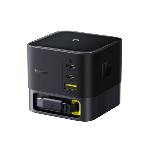  Baseus - Fali töltő Super GaN (P10164001123-00) - Visszahúzható kábel, Gyors töltés, 2xUSB, Type-C, 100W, 1,5m - Kozmikus fekete - 1