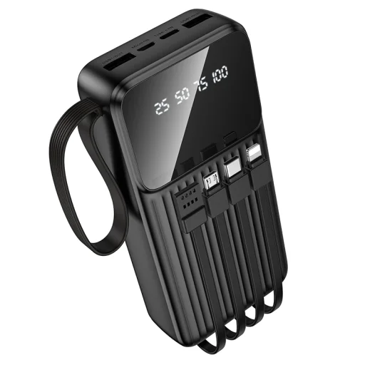 Borofone Power Bank 20000mAh BJ76A fliptok - 2xUSB - Type C, Lightning és Micro USB kábelekkel fekete - 2