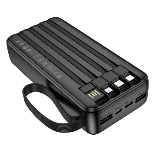 Borofone Power Bank 20000mAh BJ76A fliptok - 2xUSB - Type C, Lightning és Micro USB kábelekkel fekete - 5