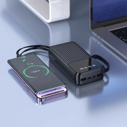 Borofone Power Bank 20000mAh BJ76A fliptok - 2xUSB - Type C, Lightning és Micro USB kábelekkel fekete - 6