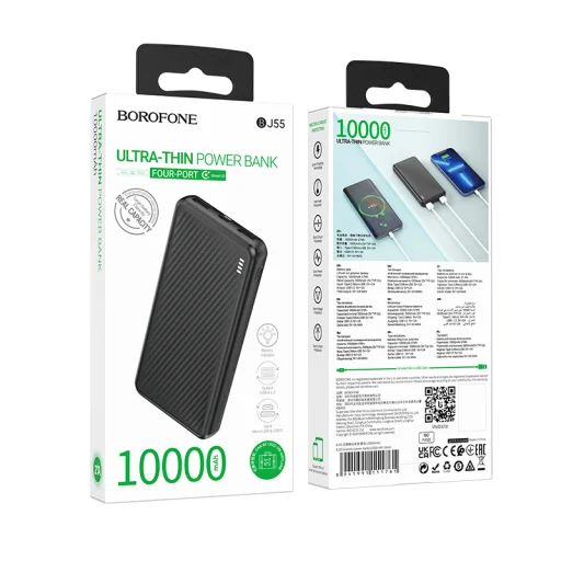 Borofone Power Bank 10000mAh BJ55 Elegáns - 2xUSB - fekete - 5