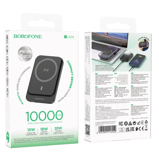 Borofone Power Bank 10000mAh BJ63A Nimble - Type C - PD 20W mágneses indukciós töltéssel fekete - 5