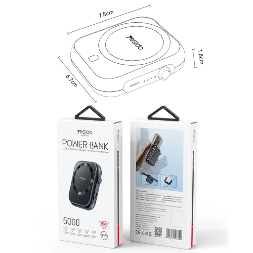 Benks Power bank 5000mAh YP59 3 az 1-ben - Type C - mágneses, indukciós 15W fekete - 14