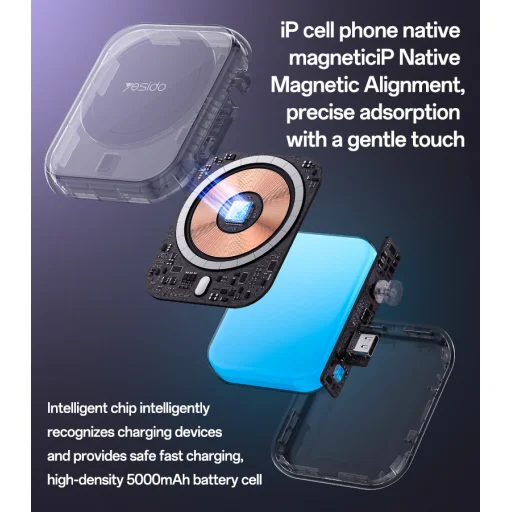 Benks Power bank 5000mAh YP59 3 az 1-ben - Type C - mágneses, indukciós 15W fekete - 5