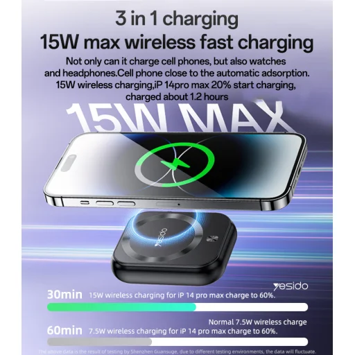 Benks Power bank 5000mAh YP59 3 az 1-ben - Type C - mágneses, indukciós 15W fekete - 6